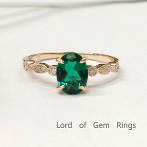 Art Deco Oval Emerald  Diamond Engagement Ring