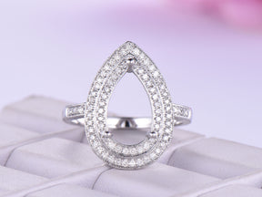 Reserved for Katie  Diamond Double Halo Semi Mount Ring 14K White Gold pear