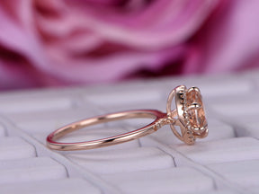 Round Morganite Engagement Ring Diamond Halo 14K Rose Gold