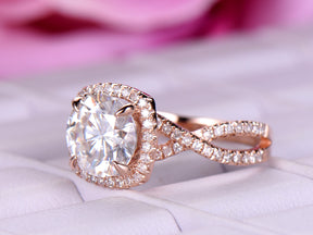 Reserved for JP 1st payment  7.5mm Round FB Moissanie Ring Infinite Love Shank 14K Rose Gold