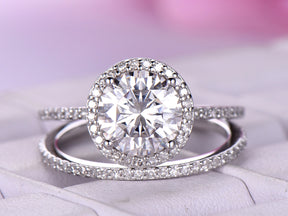 Reserved for Kirsten Round Moissanite Ring Full eternity Bridal Sets 14K White Gold,8mm
