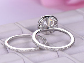 Reserved for Kirsten Round Moissanite Ring Full eternity Bridal Sets 14K White Gold,8mm