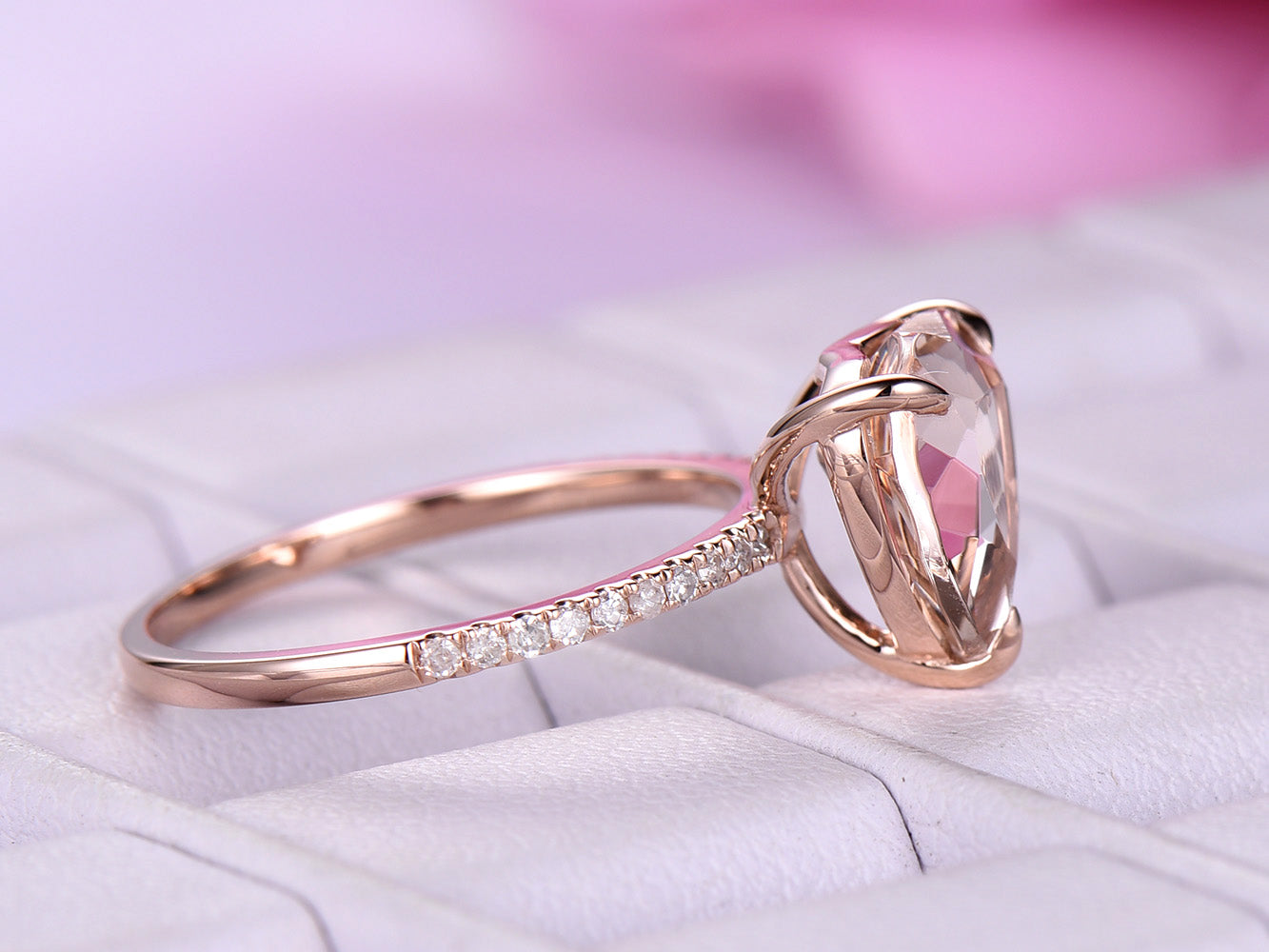 Reserved for Gina Heart Morganite Engagement Ring 14K Rose Gold 9mm