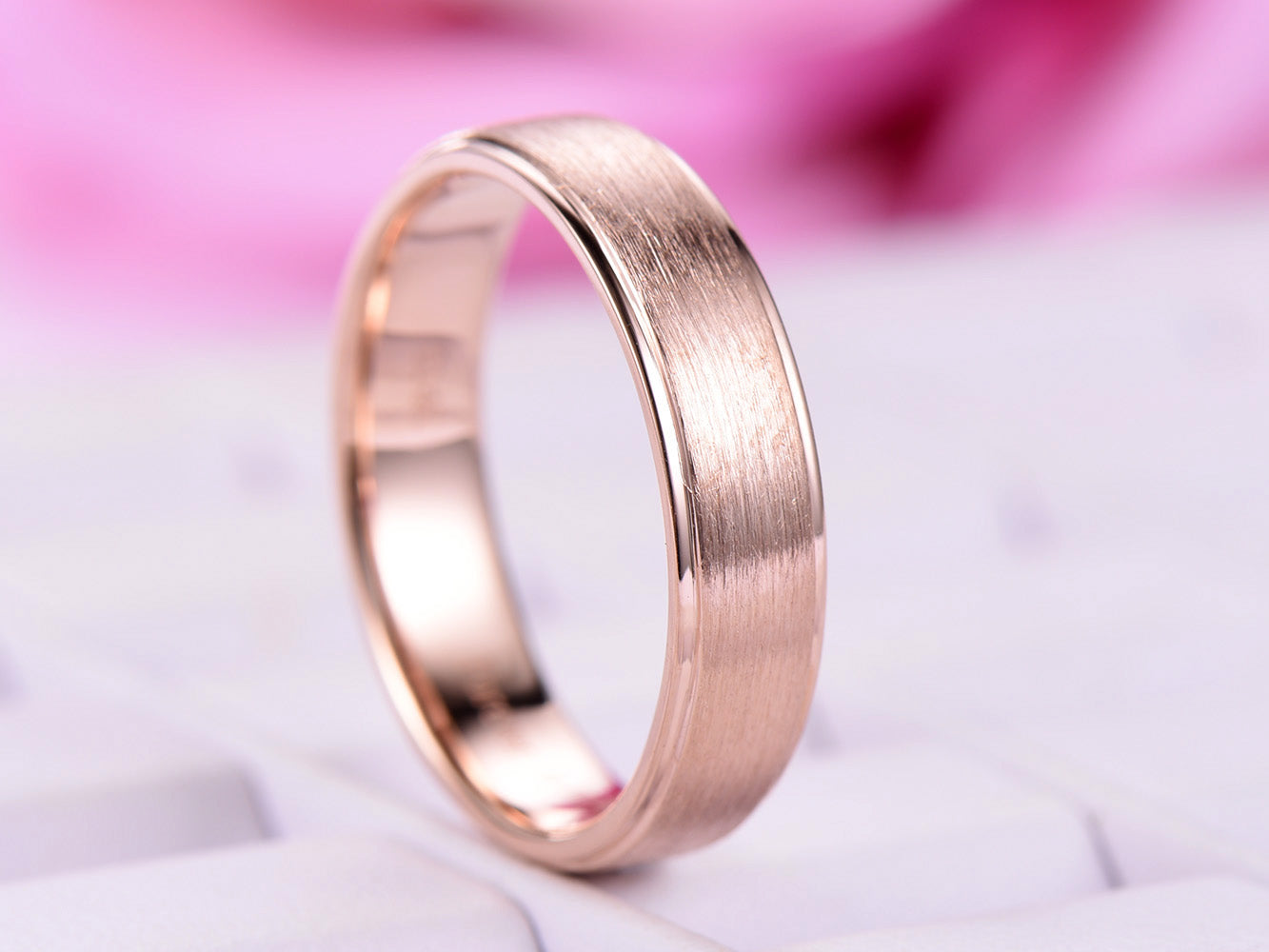 Satin Finish Engravable Beveled Edge Wedding Ring 5mm~6mm