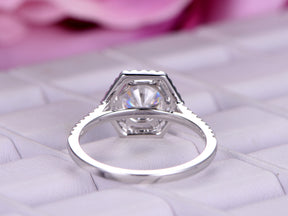 Reserved for Freddy Round Moissanite Engagement Ring Hexagon Halo 14k White Gold 7mm