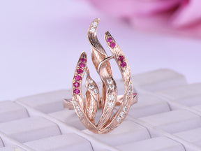 Reserved for A-Ruby Moissanite Flame Ring 14K Rose gold