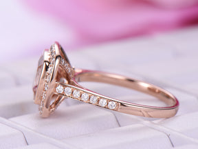 Reserved for budiamond-0 Cushion Morganite Engagement Ring Solid Gold Shank  14K Rose Gold 8mm