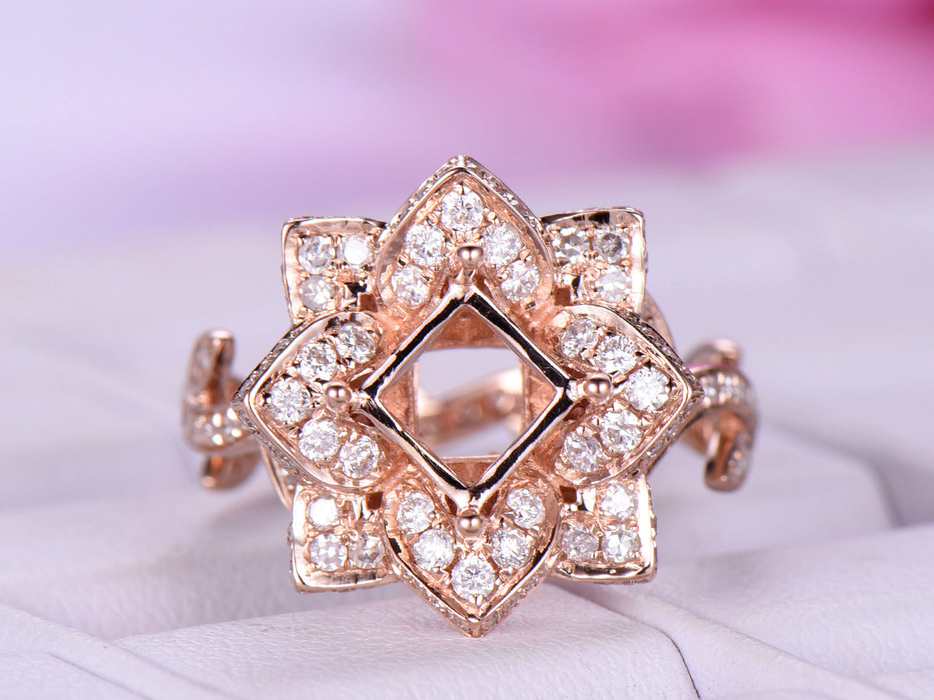 Reserved for AAA Diamond Flora Semi Mount Ring 14K Rose Gold Princess 6.5x6.5mm