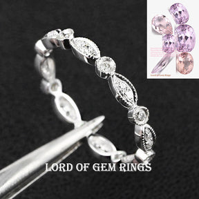 Pave Diamond Wedding Band Eternity Anniversary Ring 14K White Gold - SI/H Art Deco Antique Milgrain - Lord of Gem Rings - 1