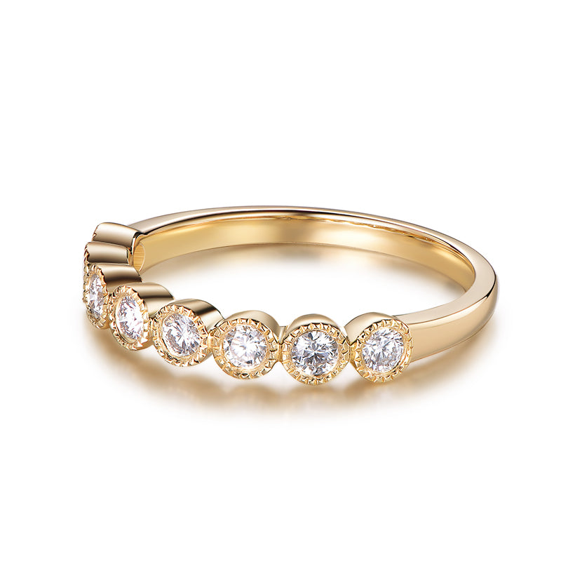 Stakable Diamond Half Eternity Ring Milgrain 14K Gold
