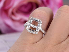 Reserved for Jen, Moissanite Engagement Semi Mount Ring 14K White Gold Emerald Cut