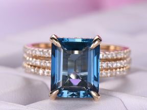 Reserved for jballerini203  Emerald Cut London Blue Topaz Engagement Ring and Ring Guard Sets