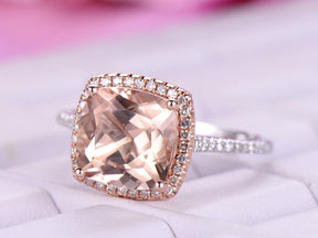 Reserved for Josee Cushion Morganite Engagement Cathedral Ring 14K White/Rose Gold 7mm
