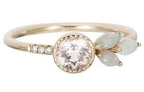 Reserved for Elaine, Morganite & opal Ring 14K Yellow Gold