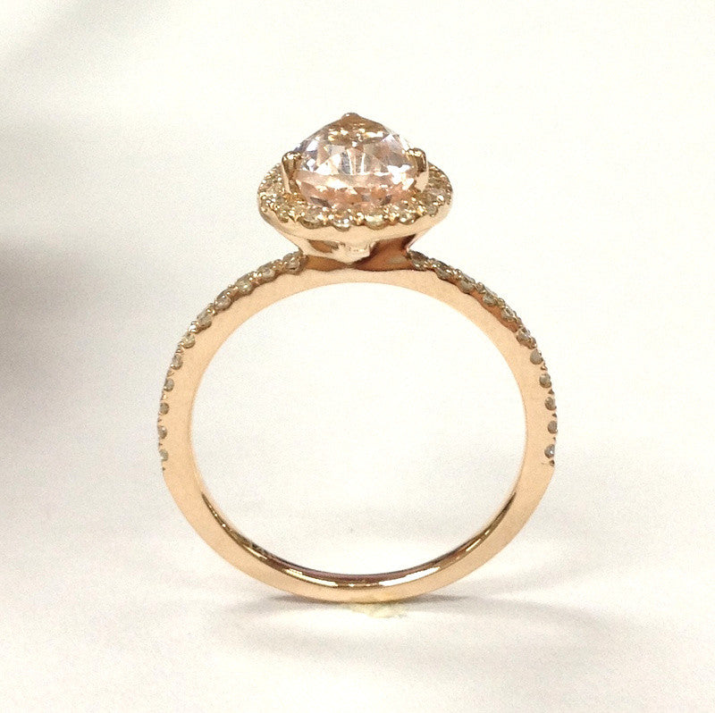 Pear Morganite Engagement Ring Pave Diamond Wedding 14K Rose Gold 6x8mm - Lord of Gem Rings - 2