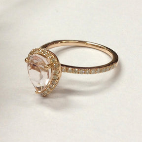 Pear Morganite Engagement Ring Pave Diamond Wedding 14K Rose Gold 6x8mm - Lord of Gem Rings - 3