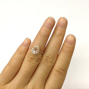 Pear Morganite Engagement Ring Pave Diamond Wedding 14K Rose Gold 6x8mm - Lord of Gem Rings - 4