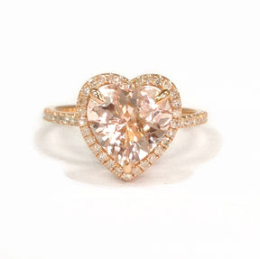 Heart Morganite Engagement Ring Pave Diamond Wedding 14K Rose Gold 9mm - Lord of Gem Rings - 1