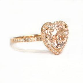Heart Morganite Engagement Ring Pave Diamond Wedding 14K Rose Gold 9mm - Lord of Gem Rings - 4