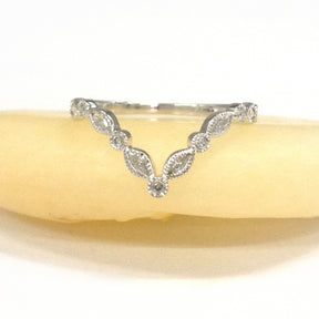 Diamond Wedding Band Chevron E Anniversary Ring 14K White Gold - Lord of Gem Rings - 3