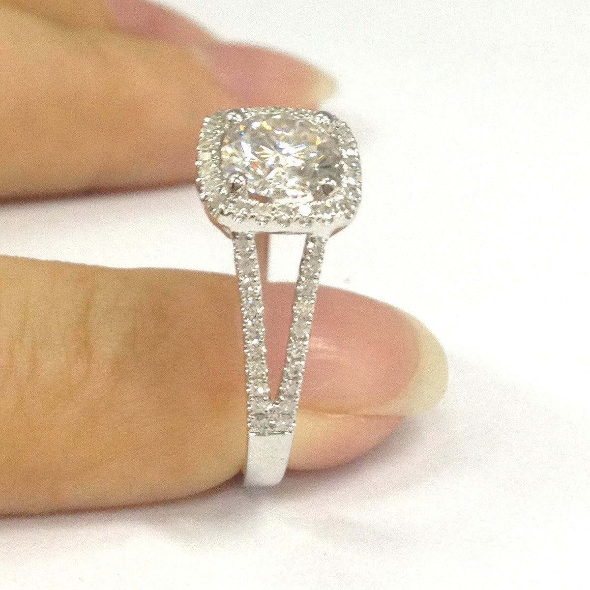 Round Moissanite Engagement Ring Diamond Cushion Halo