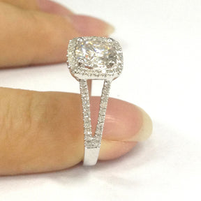 Round Moissanite Engagement Ring Diamond Cushion Halo