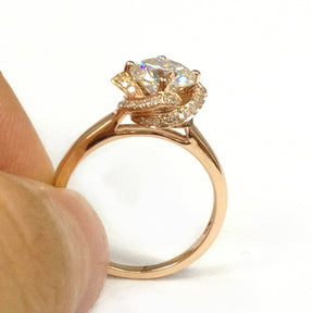 Reserved for Tiffany: Custom Champagne Citrine Engagement Ring Pave Diamond Floral Halo 14K Gold 7mm