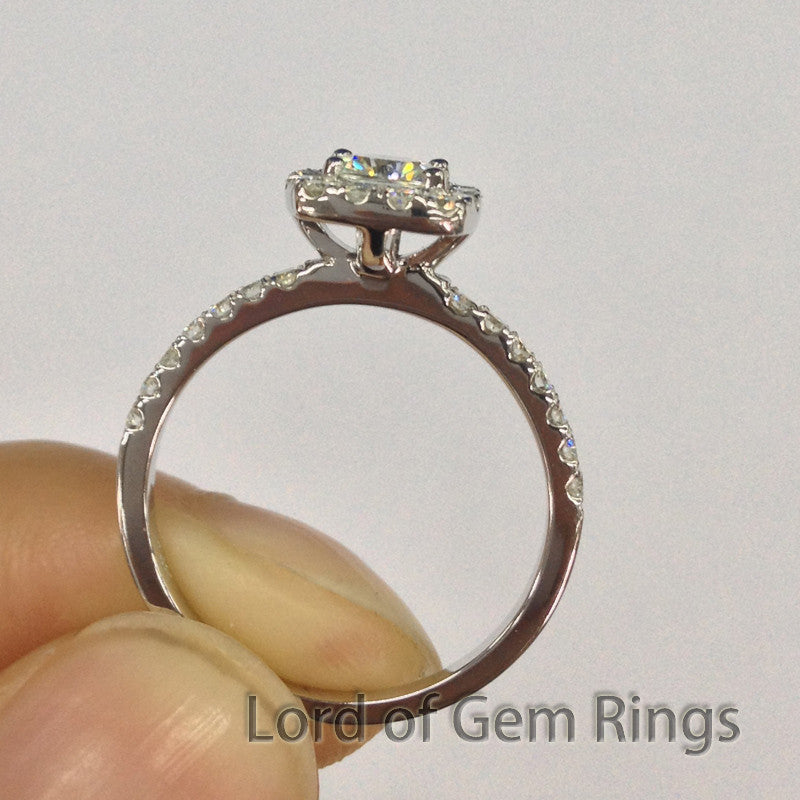 Cushion Moissanite Engagement Ring Pave Moissanite Wedding 14K White Gold 6mm - Lord of Gem Rings - 3