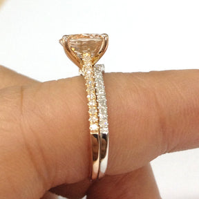 Reserved for William Round Morganite Engagement Ring Bridal Set 14K Gold Soldered Together