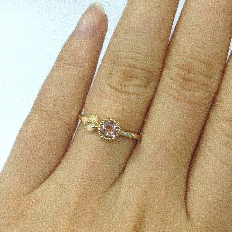 Reserved for Elaine, Morganite & opal Ring 14K Yellow Gold