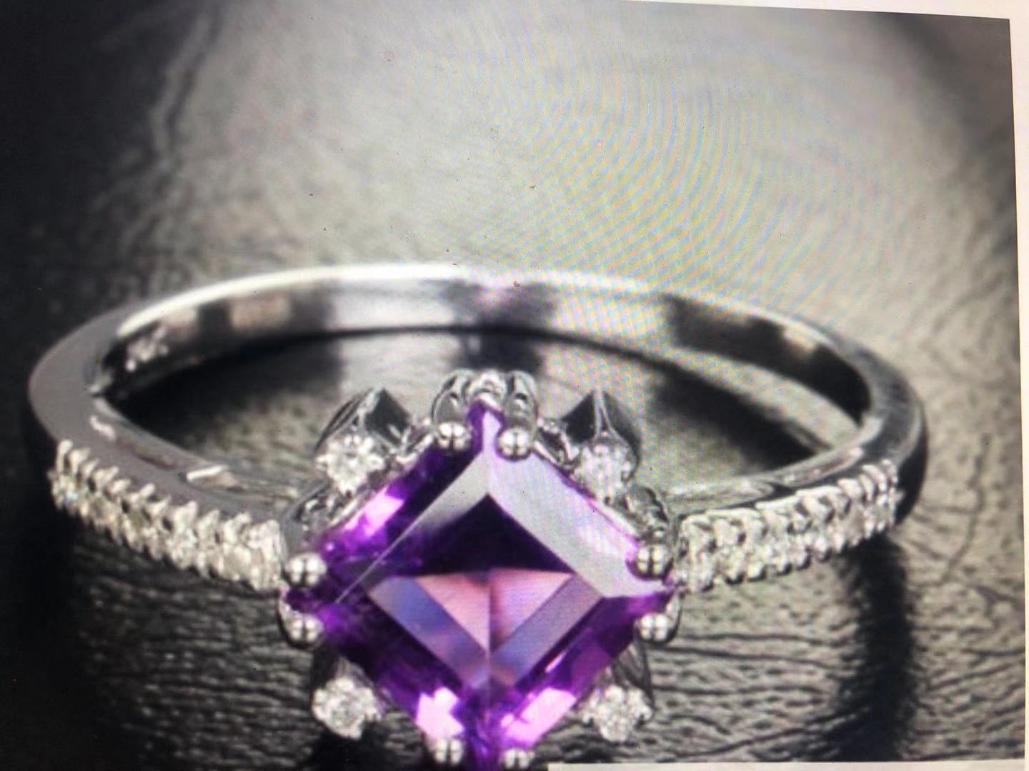 Reserved for ITU Princess Amethyst Ring 14K White Gold 6.5mm