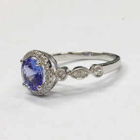 Round Tanzanite Engagement Ring Pave Diamond Wedding 14K White Gold 7mm  Art Deco Claw Prongs - Lord of Gem Rings - 7