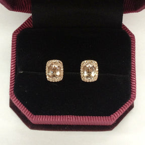 Reserved for manuekirchpfenni0;Cushion Morganite Stud Earrings Pave Diamond Halo 18K Rose Gold - Lord of Gem Rings - 3