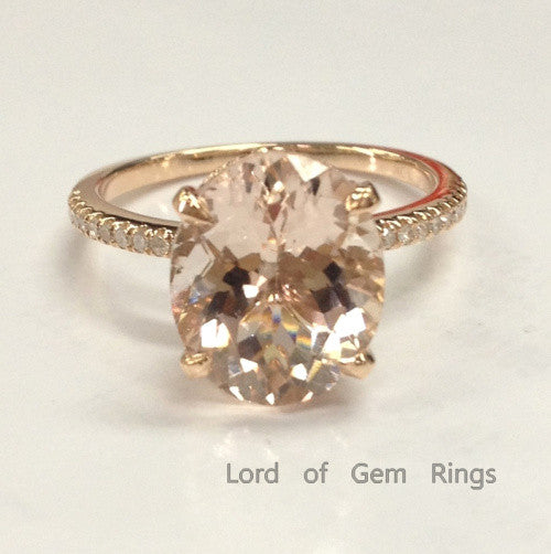 Reserved for jenny Oval Morganite Engagement Ring Pave Diamond Wedding 14K Rose Gold Milgrain Undergallery - Lord of Gem Rings - 4