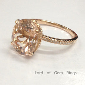 Reserved for jenny Oval Morganite Engagement Ring Pave Diamond Wedding 14K Rose Gold Milgrain Undergallery - Lord of Gem Rings - 5