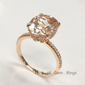 Reserved for jenny Oval Morganite Engagement Ring Pave Diamond Wedding 14K Rose Gold Milgrain Undergallery - Lord of Gem Rings - 6