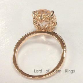 Reserved for jenny Oval Morganite Engagement Ring Pave Diamond Wedding 14K Rose Gold Milgrain Undergallery - Lord of Gem Rings - 7