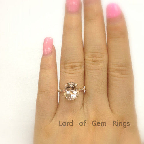 Reserved for jenny Oval Morganite Engagement Ring Pave Diamond Wedding 14K Rose Gold Milgrain Undergallery - Lord of Gem Rings - 8