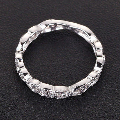 Diamond Wedding Band Eternity Anniversary Ring 14K White Gold Antique Style - Lord of Gem Rings - 4