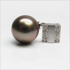 Unique 10.3mm Black Tahitian Pearls Solid 14K White Gold VS-SI Diamonds pendant - Lord of Gem Rings - 3