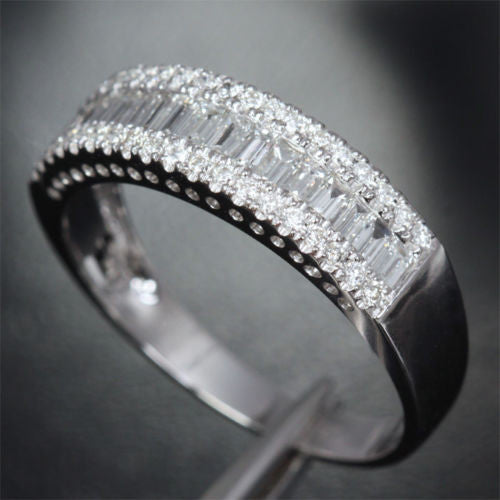 Baguette/Round DIAMOND WEDDING BAND ENGAGEMENT RING 14K WHITE GOLD 1.37ct - Lord of Gem Rings - 3