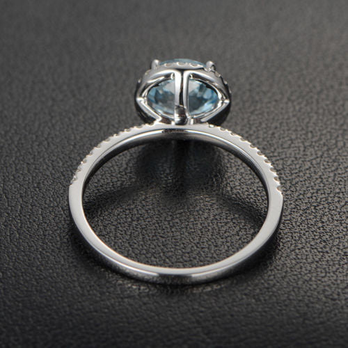 Round Aquamarine Engagement Ring Pave Diamond Wedding 14K White Gold 7mm Claw Prongs - Lord of Gem Rings - 3