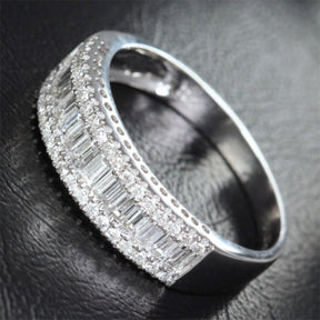 Baguette/Round DIAMOND WEDDING BAND ENGAGEMENT RING 14K WHITE GOLD 1.37ct - Lord of Gem Rings - 2