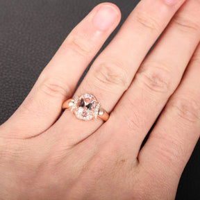 Oval Morganite Engagement Ring Diamond 14K Rose Gold 6x8mm - Lord of Gem Rings - 2