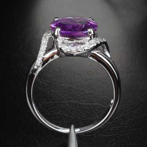 Round Amethyst Engagement Ring Pave Diamond Wedding 14k White Gold 10mm - Lord of Gem Rings - 5