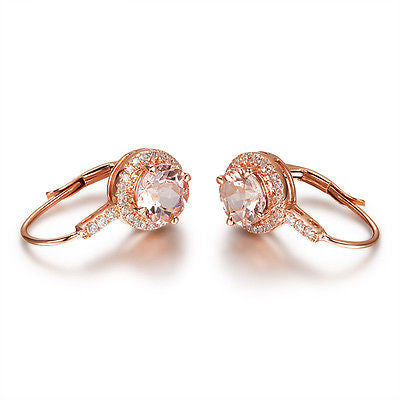 Claw Prongs VS 6mm Round Morganite Pave Diamonds Earrings in 14K Rose Gold - Lord of Gem Rings - 3
