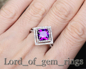 Princess Cut 4.35ct Dark Purple Amethyst .55ctw Diamonds Engagement Ring - Lord of Gem Rings - 5