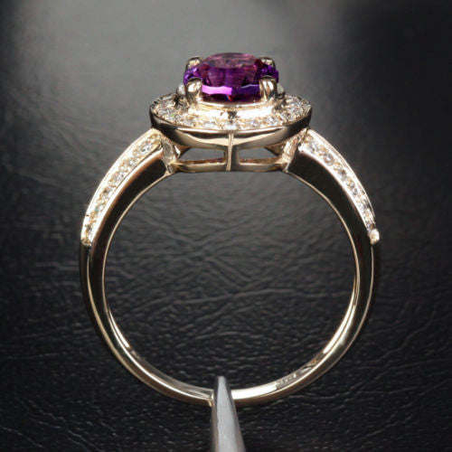 Round Amethyst Engagement Ring Diamond Wedding 14K Yellow Gold 6.5mm - Lord of Gem Rings - 4