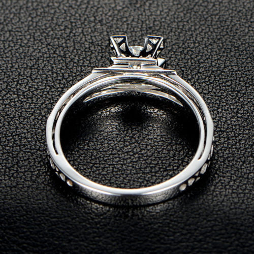 Round Moissanite Engagement Ring Diamond 18K White Gold Art Deco Filigree Hand Engraved - Lord of Gem Rings - 4