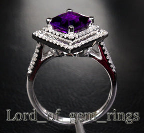 Princess Cut 4.35ct Dark Purple Amethyst .55ctw Diamonds Engagement Ring - Lord of Gem Rings - 4